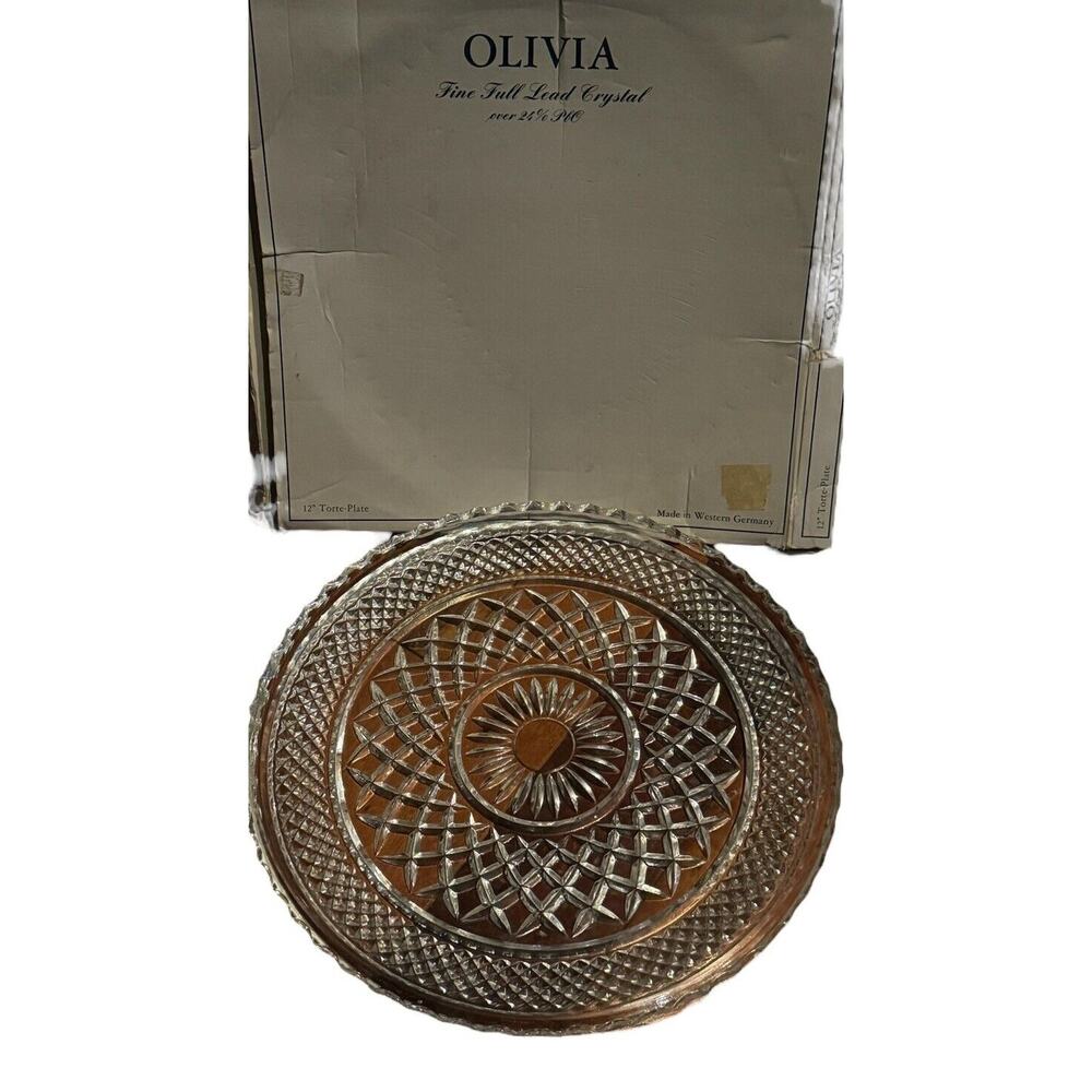 Torte Plate Serving Dish Olivia Fine Full Lead Glass Crystal 12” Western Germany